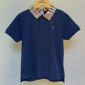 Polo Infantil Piquet Gola Tricoline Xadrez Marinho - Um Mais Um